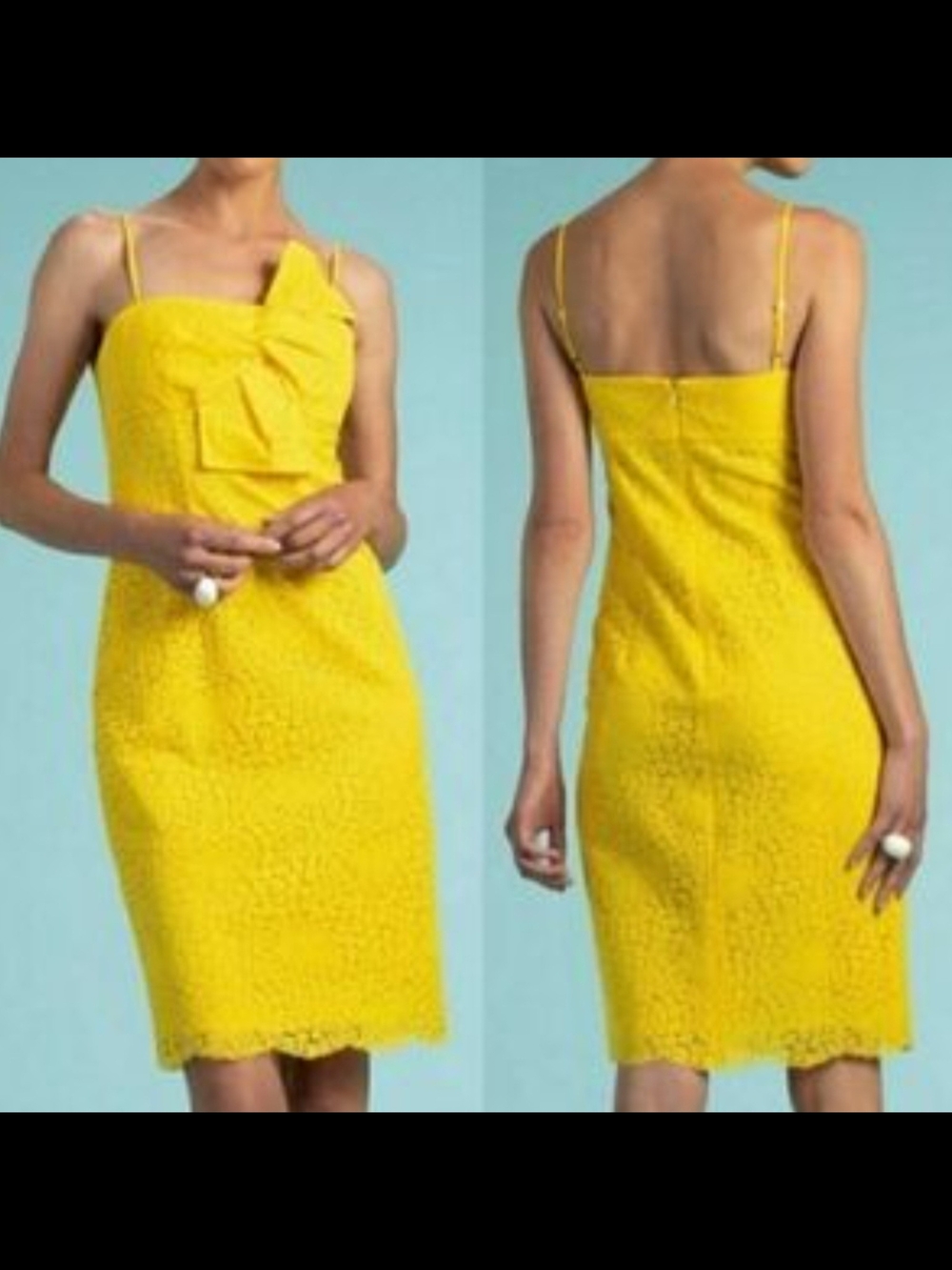Trina Turk Yellow Lace Twist Front Sheath Dress